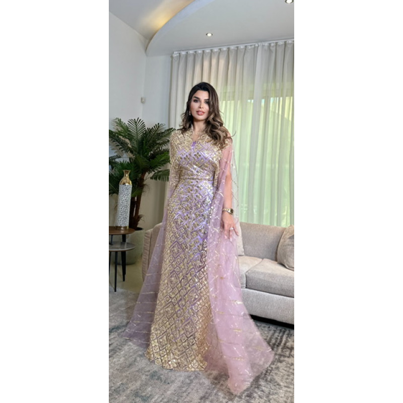 جلابيه فراشه تور بنفسجي فاتح جلابيه فراشه تور بنفسجي فاتح