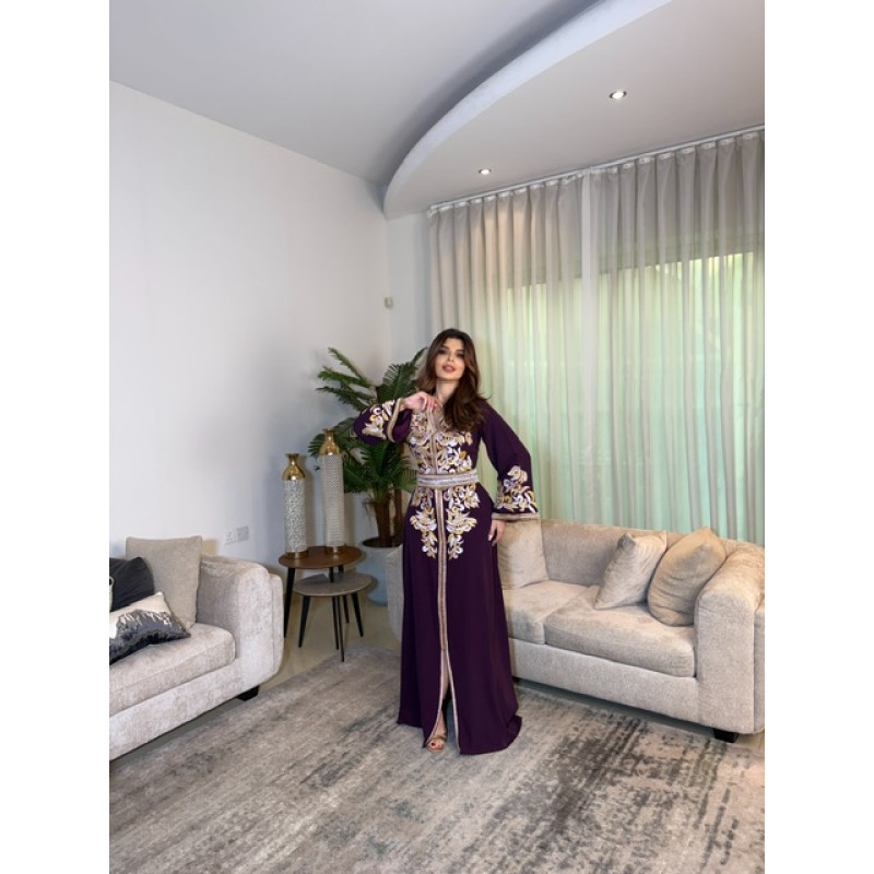 مغربي بنفسجي غامق  تطريز مع شك