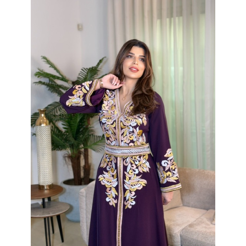 مغربي بنفسجي غامق  تطريز مع شك