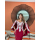 فستان ماروني تطريز ابيض مع شك