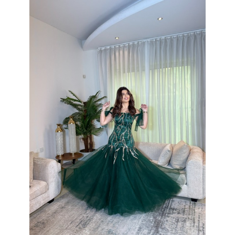 فستان سهره اخضر تور مع شك