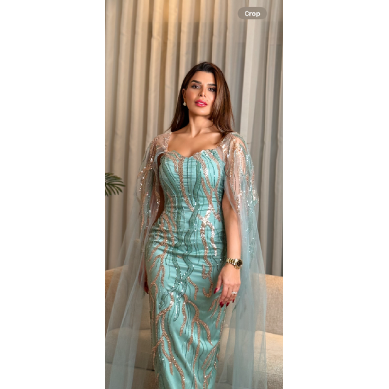 فستان سهره اخضر تور مع شك