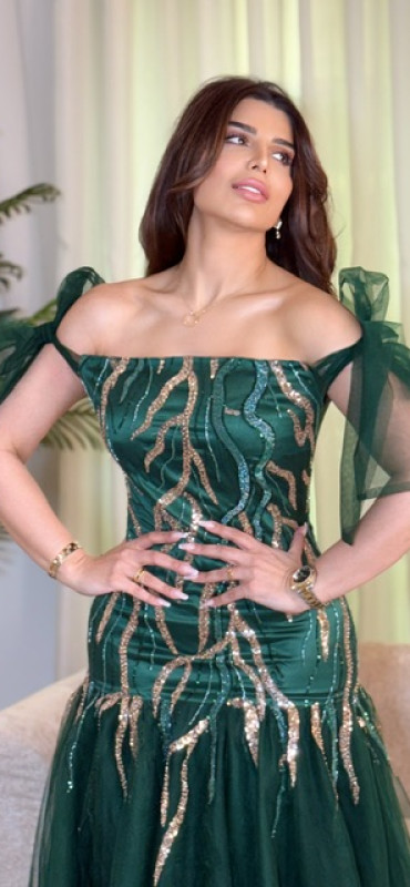 فستان سهره اخضر تور مع شك